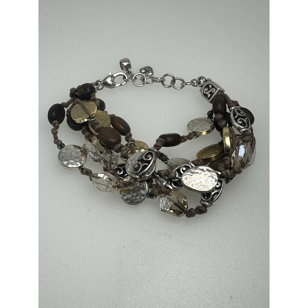 Brighton Riviera Brown Corded Brushed Gold Silver Bracelet 6.5” - 8”